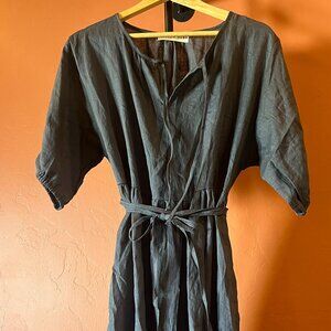 Hollow Bone Prairie Dress, Size M, Gray, 100% Linen